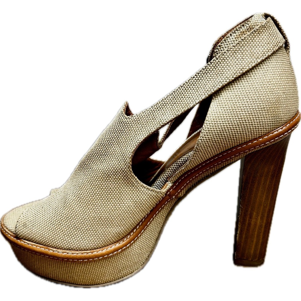 CASTANER |‎ Tweed Canvas Peep Toe Heels